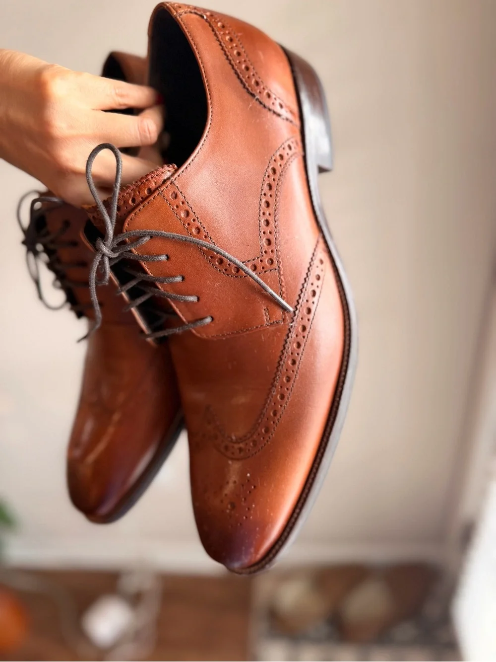 Cole Haan Men's Brown Leather Brogue Dress Shoes - Lace-Up Oxford